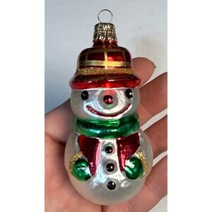 Hand Blown Mercury Glass Czech Snowman Christmas Ornament Holiday Decor Vintage